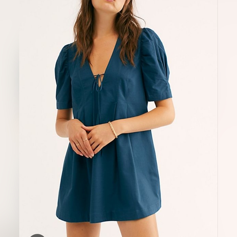 Free People Teal Babydoll Mini Dress Size S NWT Cottagecore Dollette Coquette